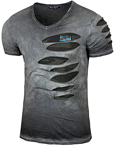 Herren Verwaschen Vintage Used Look Rundhals T-Shirt Kurzarm Hemd Slim Fit Design Fashion 053