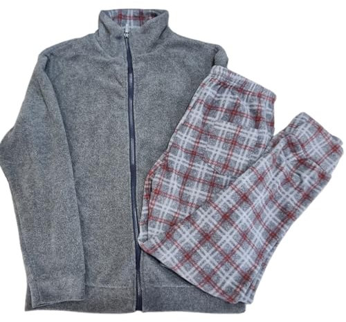 Pigiama Uomo Invernale Micro Pile Caldo e Morbido (XL, Scacco Rosso)