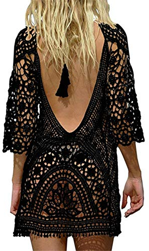 EDOTON Traje de Baño, Vestido de baño de Bikini con Encaje de Crochet y Espalda Abierta de Mujer