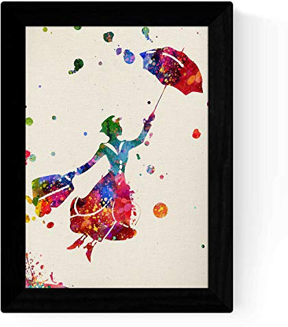 Nacnic Stampa del famoso film Mary Poppins (volando) in formato A4 Poster stile esplosione di colore Carta 250 gr. Con cornice
