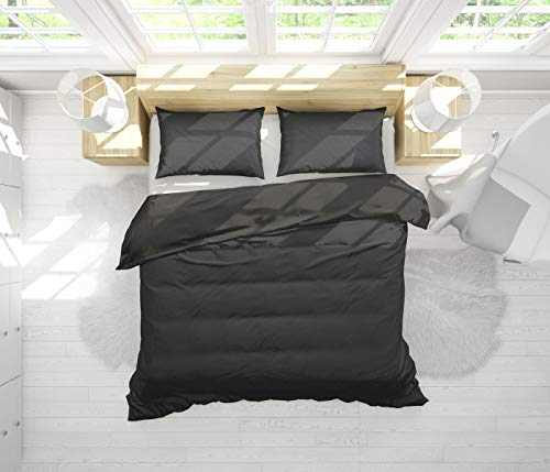 Tex Tailor Bettwäsche Set 135x200 cm 2 teilig Basic, 100% Baumwolle, super weich elegant, für Allergiker geeignet, Set aus 135x200 cm + 80x80 cm, mit Reißverschluss (Schwarz)