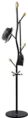 BAKAJI Porte-manteau design arbre sur pied en métal avec 8 crochets pour vêtements et base en marbre Dimensions 38 x 38 x 175 cm (Noir)
