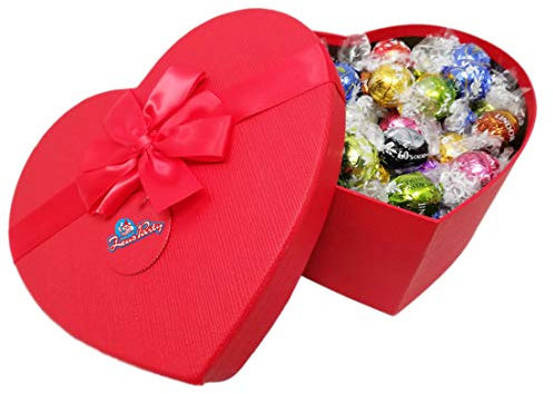 Scatola SAN VALENTINO rossa a forma di cuore con 250 gr di cioccolatini gusti misti LINDT , confezione con elegante scatola REGALO idea regalo san valentino