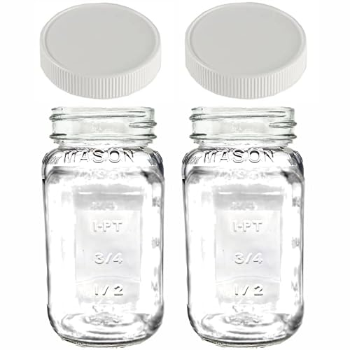 JARMING COLLECTIONS Glass Regular Mouth 24 oz Mason Jars with BPA Free Plastic Storage Lids - Made in USA - 24oz Mason Jars Regular Mouth 24 oz with Lids - Set of 2