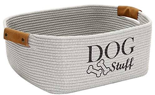 Durable Cotton rope dog toy storage, large dog bin, pet bed, puppy toy box - Perfect for organizing pet toys, blankets, leashes, clothing and any doggie stuff - Gray