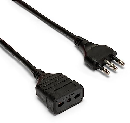 Velamp Prolunga elettrica da 3 metri – Spina grande (16A) e presa bipasso grande/piccola da (10A/16A) - Ideale per collegare gli apparati domestici – Colore nero