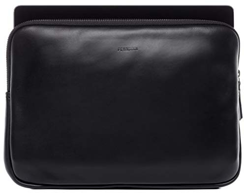 FEYNSINN Laptop case Cover JASPAR Medium ebook Sleeve Real Leather 17 Laptop Portfolio Leather Bag Women Men Unisex Black