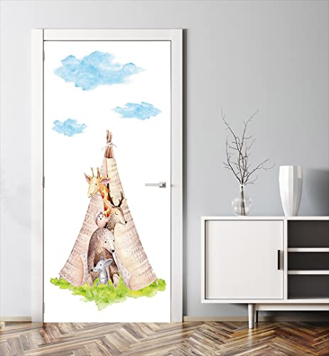 MyMaxxi - Tür bekleben mit Türtapete Türposter Türfolie Selbstklebend 90x200 Wigwam Zelt Indianer - Tür verschönern mit Türfolie - Türaufkleber Mädchen und Junge
