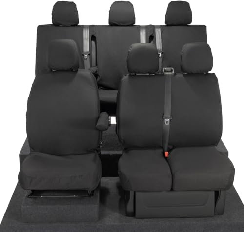 My Van Seat Covers | To Fit Renault Trafic Crew Van Seat Covers 2014 Onwards | Tailored Waterproof Easy to Fit | Front & Rear (Split Front Passenger Base NO Folding Middle) Black - MVSC188B-189B