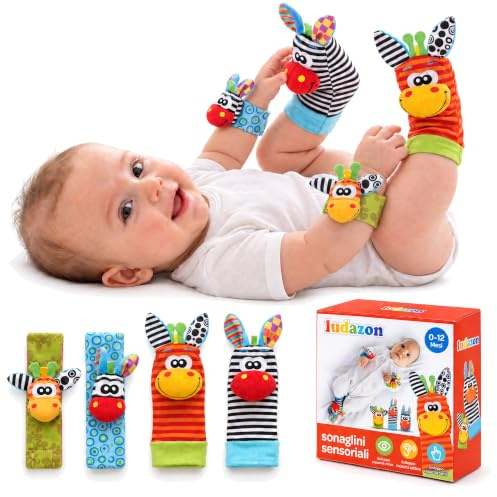 LUDAZON Sensorische Rasseln, Rasselsocken & Babyrassel Baby 0-12 Monate | Babygeschenke zur Geburt Junge & Mädchen, Spielzeug ab 0 Monate für Bauchlage & Tummy Time, Neugeborene, mit Geschenkbox