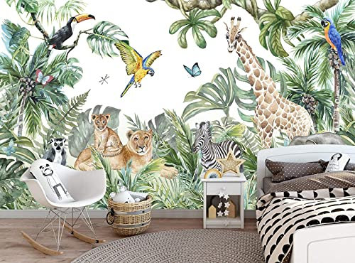 Papier Peint Jungle Enfant Peint Panoramique Jungle Animal Moderne Décoration Murale