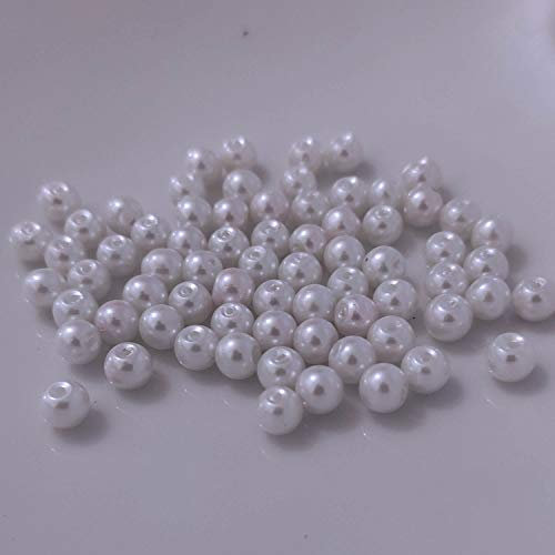 (8 mm/Weiß) Glasperlen - Bastelperlen aus Glas rund - 30 Farben mit Loch Perlen zum Basteln auffädeln Armbänder Traumfänger bunt Set DIY mini kleine große Kinder Bastelperlen Schmuck