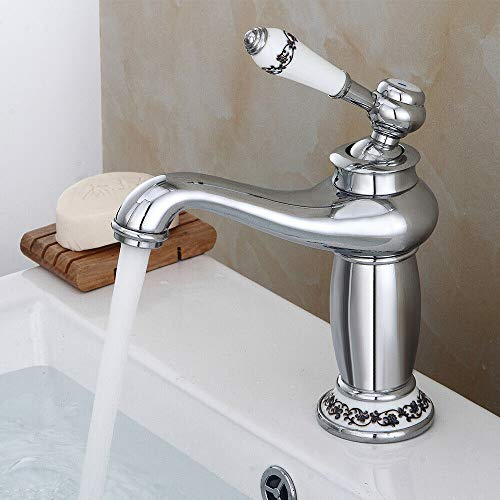 Grifo de baño retro de latón, grifo para cuarto de baño, cocina, estilo vintage, grifo + cursor (plata)