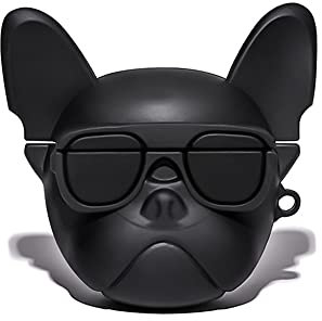 Kompatibel mit Airpods Hülle, Silikon 3D Niedliche Tier Bulldogge Spaß Cartoon Charakter Airpod Cover, Kawaii Lustige Mode Cool Design Haut, Stoßfeste Hüllen (für 2021 New 3rd, Schwarz Rand Brille)