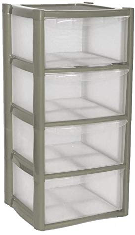 4 Drawer Large Plastic Storage Drawer Tower Perfect for Schools, Offices and Children's Toys Storage Solution (Grey)