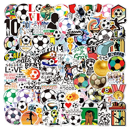 100 Stück Fußball Aufkleber, Vinyl Wasserdicht Sport Aufkleber Pack für Kinder, Teenager, Erwachsene, Fußballspiel Abziehbilder für Wasserflasche, Laptop, Motorrad Fußball Team Fans Party Aufkleber