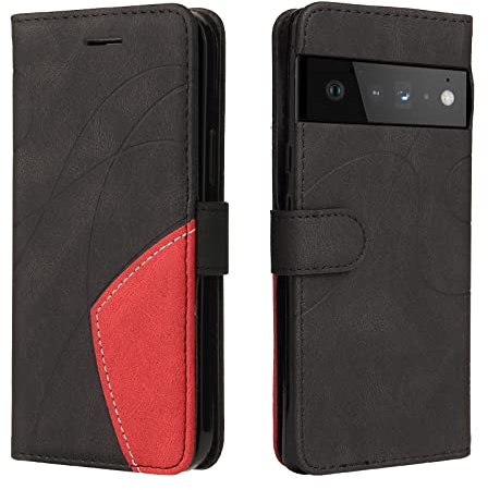 CXTcase Handyhülle für Google Pixel 6 Pro, Flip PU Leder Hülle Cover, Modisch Flip Case für Google Pixel 6 Pro Handytasche Schutzhülle, Schwarz