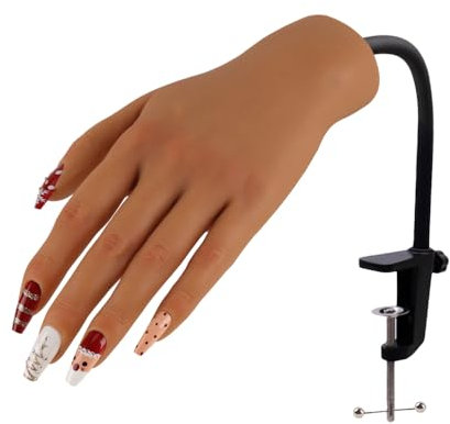 KnowU Übungshand für Nageldesign, Silikon Übungshand mit Ständer, Nagel Übungs Hand, Fake Hand für Acrylnägel, Nagel Praxis Hand Modell, Farbe 4# Links
