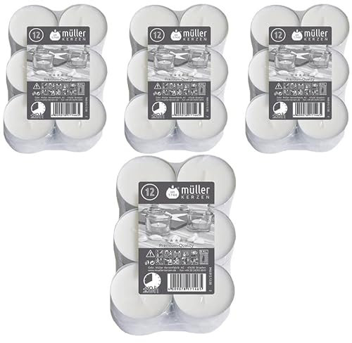 4 x 12er Flat Pack Ø 55 mm Maxi Lichter Teelichter Teelichte