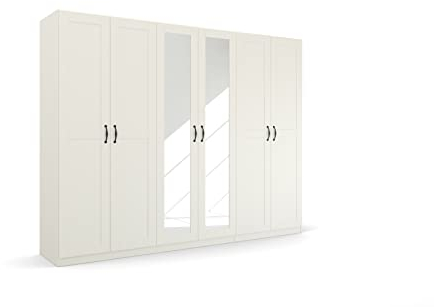Rauch Möbel Cottage by Quadra Spin Schrank Drehtürenschrank, Landhausstil, Weiß, 6-TRG. mit Spiegel, inkl. 3 Kleiderstangen, 5 Einlegeböden, BxHxT 271x210x54 cm