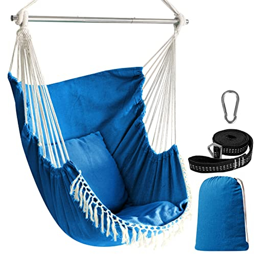 Chihee Hängesessel Hängeschaukel Maximal 500 Pfund Inklusive 2 Kissen Stahl Spreizstange mit Metall Tragbarer Hängesessel Seitentasche Großer Macrame Bohemian Stuhl Innen Außen
