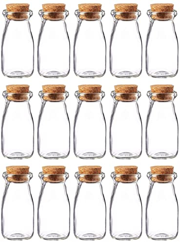 Danmu Art100ml Mini Glass Jars with Cork Stoppers Milk Glass Bottles Small Favor Jars Yogurt Pudding Storage Jar for Party Favors (100ml-15Pack)