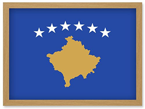 Artery8 Republic of Kosovo National Flag Patriotic Vexillology World Flags Country Region Poster Artwork Framed Wall Art Print A4