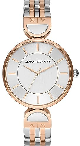 Armani Exchange Montre pour femme, à trois aiguilles, boîtier en acier inoxydable argenté de 38 mm avec bracelet en acier inoxydable, AX5383