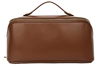 Groß Kapazität Kosmetiktasche Schminktasche Damen, wasserdichte Reise Kulturtasche, Multifunktions Leder Reise Kulturbeutel, Tragbar Makeup Organizer Box Tasche mit Fächern (Brown)