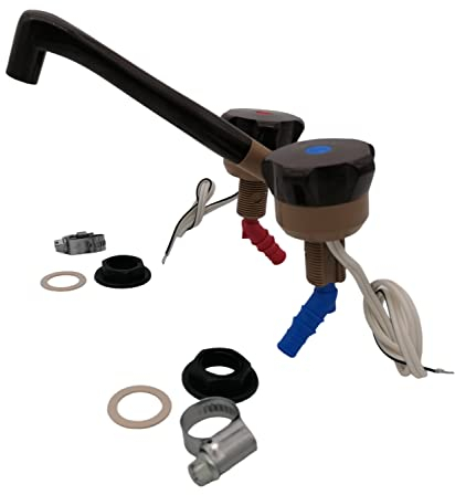 CR-MOESANCO® Kit Robinet NOVO Marron Mélangeur avec double entrée et 2 pinces pour Caravane, camping-car, camping-car ou bateau (Marron)