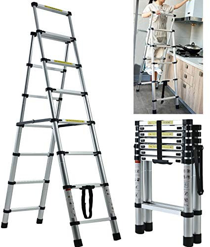 Folding Step Ladder Aluminium 6+7 StepLadder Portable Household Telescopic Ladder Extension Folding A Frame Stepladder EN131 Safety Approved 150kg/330lbs Capacity
