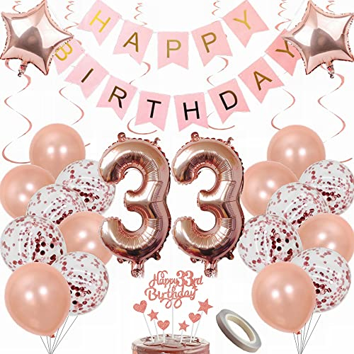 Yunchu Online Luftballon 33. Geburtstag Frauen Dekoration Rosegold Party Deko Tortendeko Geschenk Ballon