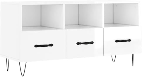 vidaXL TV Schrank, Fernsehschrank mit 3 Schubladen, Fernsehtisch für Wohnzimmer, Lowboard Sideboard TV Ständer TV Gerät, Hochglanz Weiß Holzwerkstoff