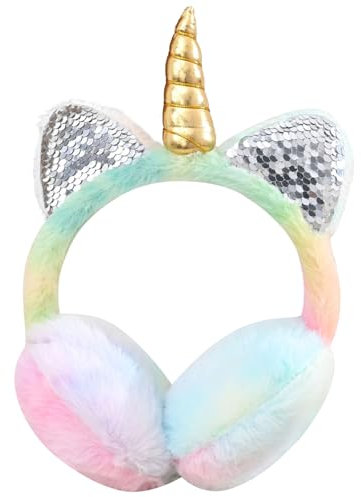 IHCEMIH Ear Muffs Girls Women Earmuffs Fluffy Plush Adjustable Unicorn Sequins Earmuff Winter Accessories Ear Warmers Running Skiing Ears Covers Protectors from Wind Cold Outdoor Gift for Children B