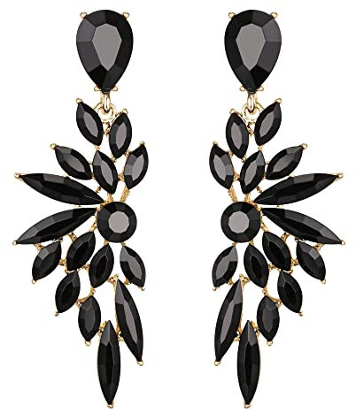 Clearine Women's Wedding Bridal Crystal Teardrop Multi Marquise Cluster Bling Dangle Earrings Black Gold-Tone