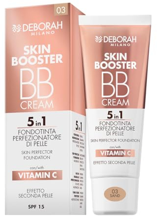 Deborah Milano - BB Cream Skin Booster n.03 Sand, SPF 15, con Vitamina C, Crema Colorata Viso Effetto Seconda Pelle, 30ml