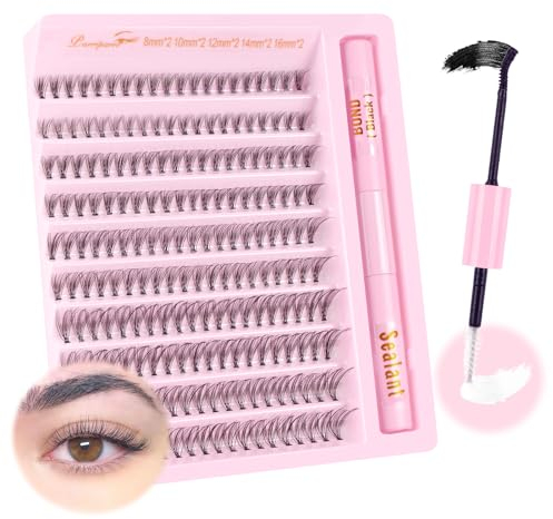 Parriparri Ciglia Finte Kit con Colla Naturali Extension Ciglia con Bond e Seal 200pcs 20D C Curl Ciglia Finte Cluster MIX 8-16mm Ciglia DIY Extension per Ciglia Set