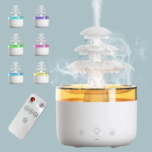 Luftbefeuchter, 3-Schicht Regenwolken Luftbefeuchter 500ML, Humidifier mit 7 Farben LED, Mini Leise Raumbefeuchter, Aromatherapie Diffuser mit Regentropfengeräusch für Büro/Kinderzimmer/Schlafzimmer