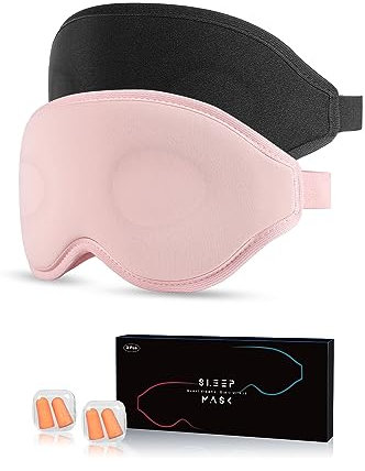 Masque de Nuit, 2 Masque de Sommeil 3D Doux et Confortables, Convient à Divers Scénarios et Apporte à Chacun un Sommeil Paisible Adapté Aux Hommes et Aux Femmes (Rose & Noir)