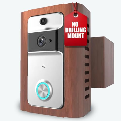 Ring Doorbell Mount No Drill With All Around Protection without Sensor Blocking, Renter Friendly and Non-scratch Ring Camera Mount With Soft Pads, Brown wood colored Premium Ring Doorbell Holder