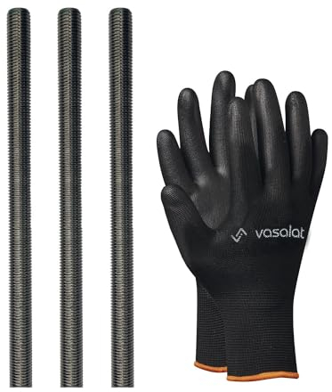vasalat Asta filettata M10, 1000 mm, in acciaio inox A2-70, asta filettata con filettatura esterna DIN 976-1, asta in metallo di alta qualità con filettatura, 3 pezzi