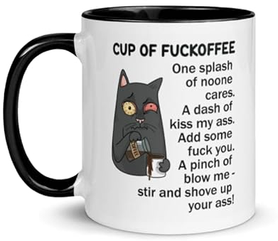 Cup of Fuckoffee Cat Mug Sarcastic Humour Rude Adult Gift for Friend Colleague Coffee Lover Love Hot Drinks Christmas Birthday Funny Secret Santa Men Tea Him Her