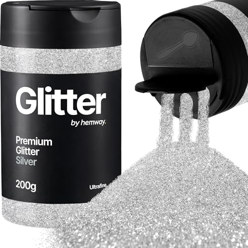 Hemway Premium Glitter Shaker Silver 200g Ultrafine Metallic Flake | for Resin & Epoxy Crafts for Decorating, Halloween, Christmas, Nail, Face, Art