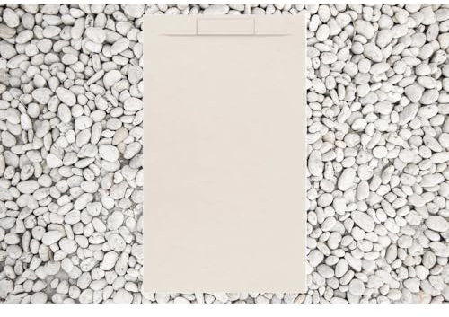 Plato de ducha 80 x 155 cm Beige Line Plus de mármol resina con rejilla lateral de mármol