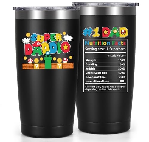 Livole Daddy Fathers Day Presents, Dad Gifts from Daughter, Son, Funny Birthday Gifts for Dad, Daddy, Husband, Men, Him, Super Daddio Mug, 20oz Stainless Steel Travel Mug, 600ml Insulated Tumbler