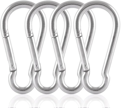 FWEEK 4 Pack M12 Carabiner Clip Heavy Duty Snap Hooks 304 Stainless Steel Gourd Shape Spring Snap Keyring Keychain Clips for Swing Outdoor Activity Camping Fishing Hiking Traveling