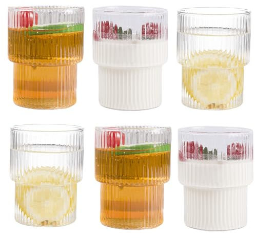 Eden & Willow Origami Ribbed Highball Glasses, Water Drinking Glasses, Ideal for Cocktails, Desserts, Yogourt, Jelly, Pudding, Ice Cream, 300ml Capacity, Set of 6