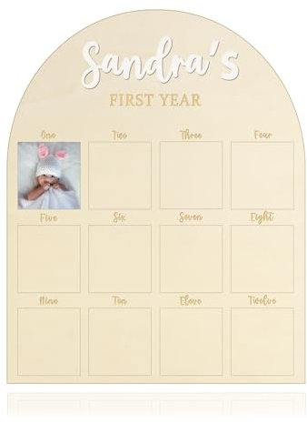 Cadre photo personnalisé pour la première année de bébé avec cadre en bois pour 12 mois - Décorations pour 1er anniversaire - Cadeau souvenir pour maman