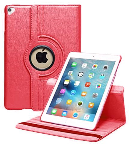 Case Compatible with Apple iPad Pro 12.9 (1st & 2nd Generation, 2015 & 2017 Model) Shockproof PU Leather Book Style Flip Folio 360° Rotating Protection Cover With Auto Wake/Sleep (Red)