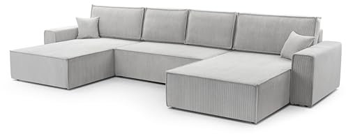 FurniShop24 Ecksofa mit Schlaffunktion und Bettkasten - Eckcouch U-Form, Klappsofa - Schlafcouch zum Wohnzimmer, Modern Design Schlafsofa Mango U: Hellgrau